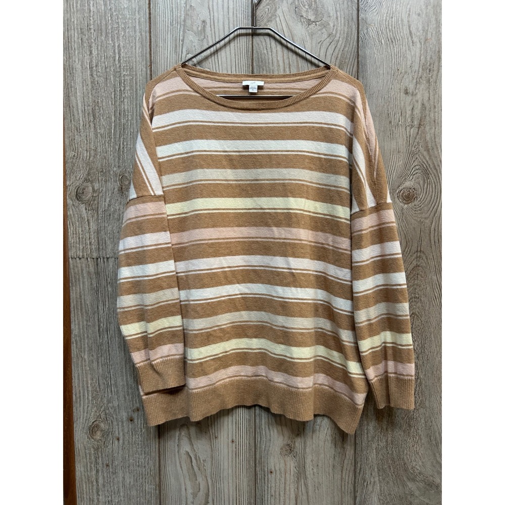 J. Jill Women XL Striped Scoop Neck Sweater Camel Pink Cream Relaxed Fit - Picture 2 of 7